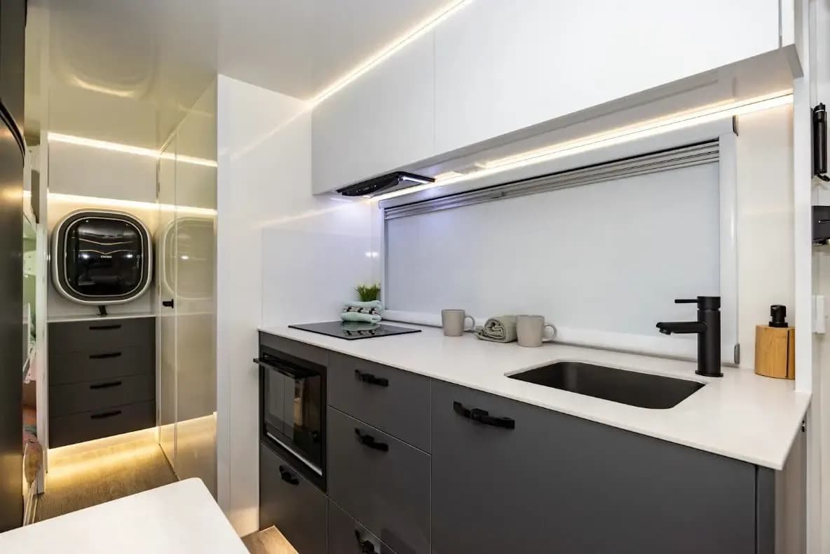 Galley and solid-surface bench